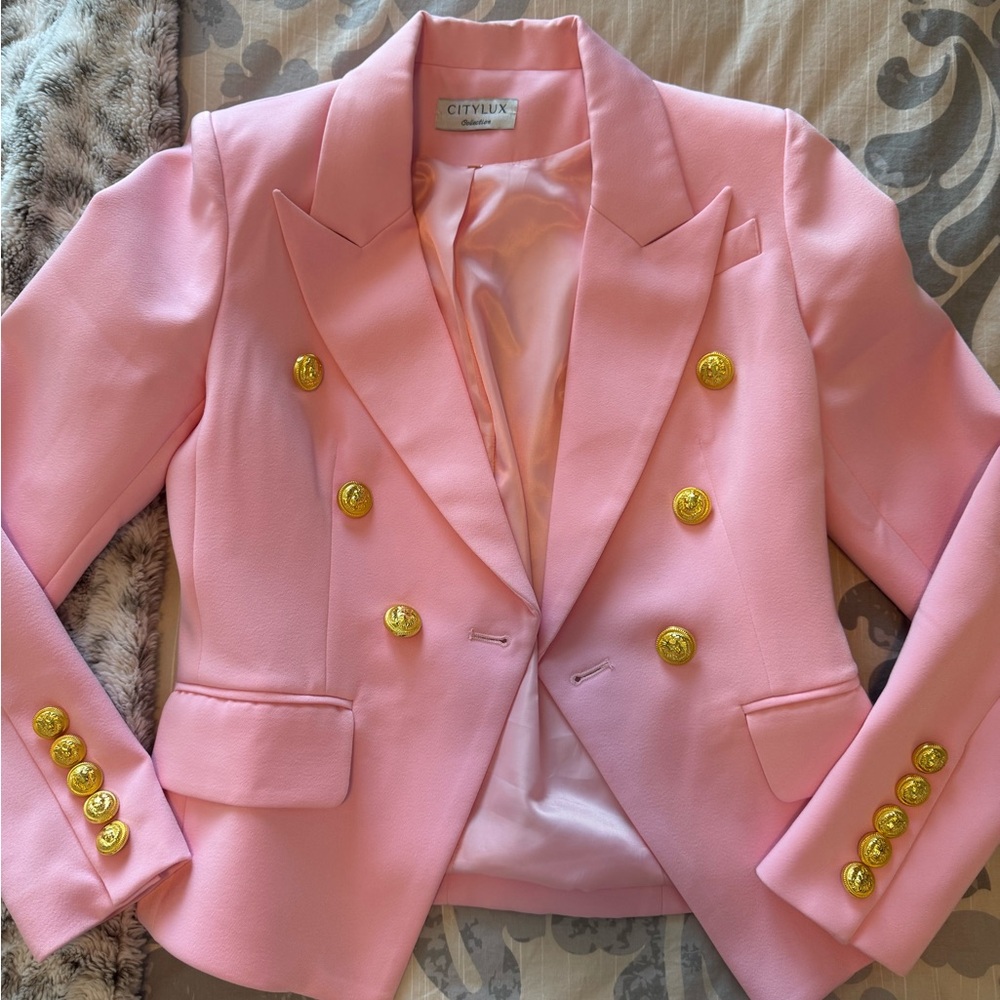 Beautiful Pink Blazer with Gold Buttons